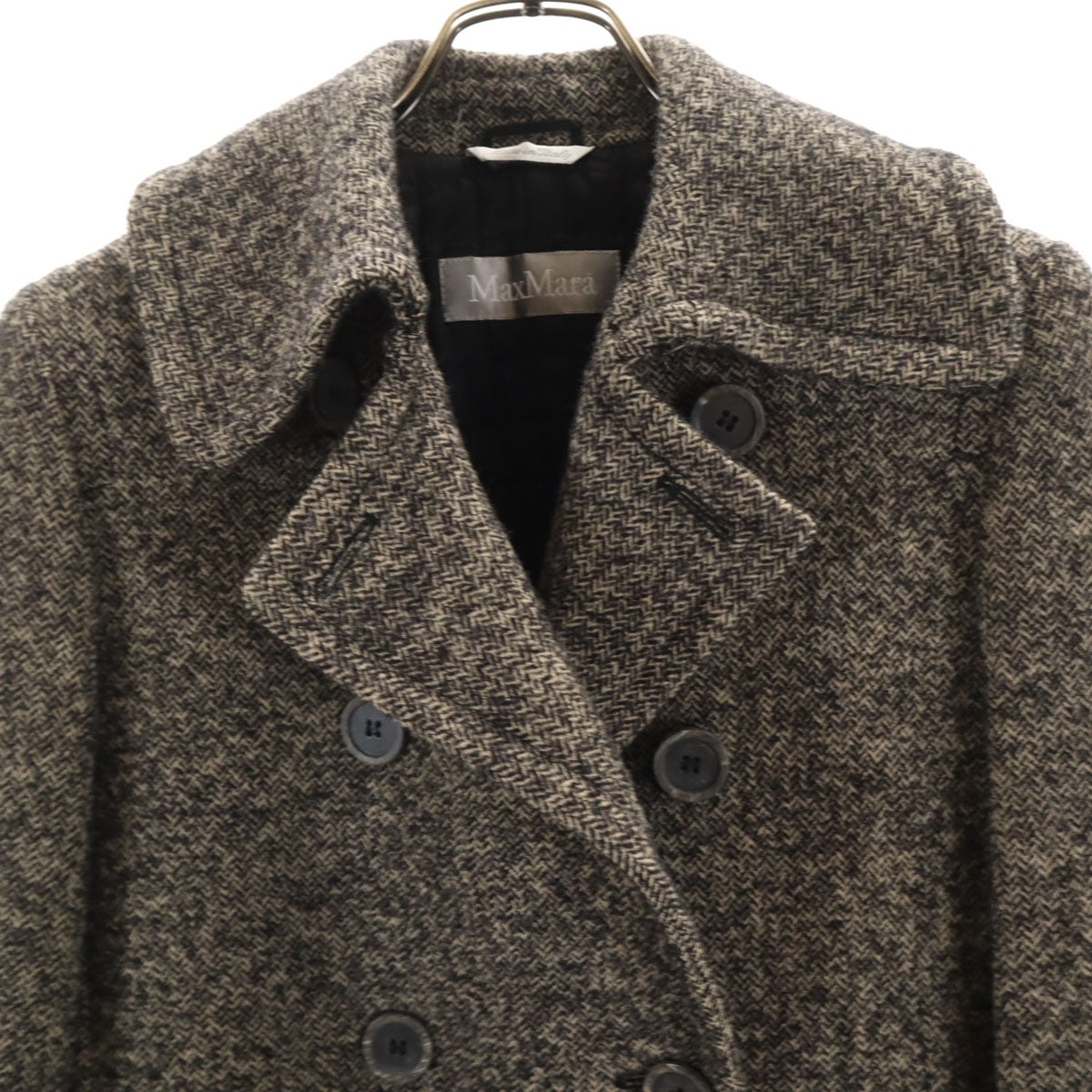 MAX MARA マックスマーラ イタリア製 ヘリンボーン ダブルブレスト ウールコート 36 グレージュ系 レディース