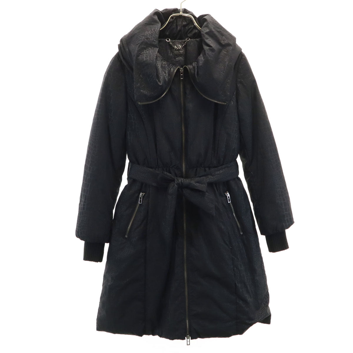 ARMANI EXCHANGE アルマーニエクスチェンジ パイソン柄 ダウンコート XS ブラック レディース