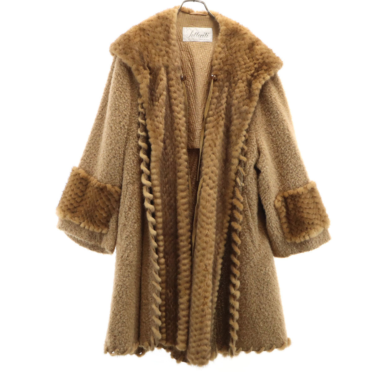 Solleciti ソレシティ イタリア製 アルパカブレンド 切替 毛皮コート 42 ベージュ PIACENZA レディース
