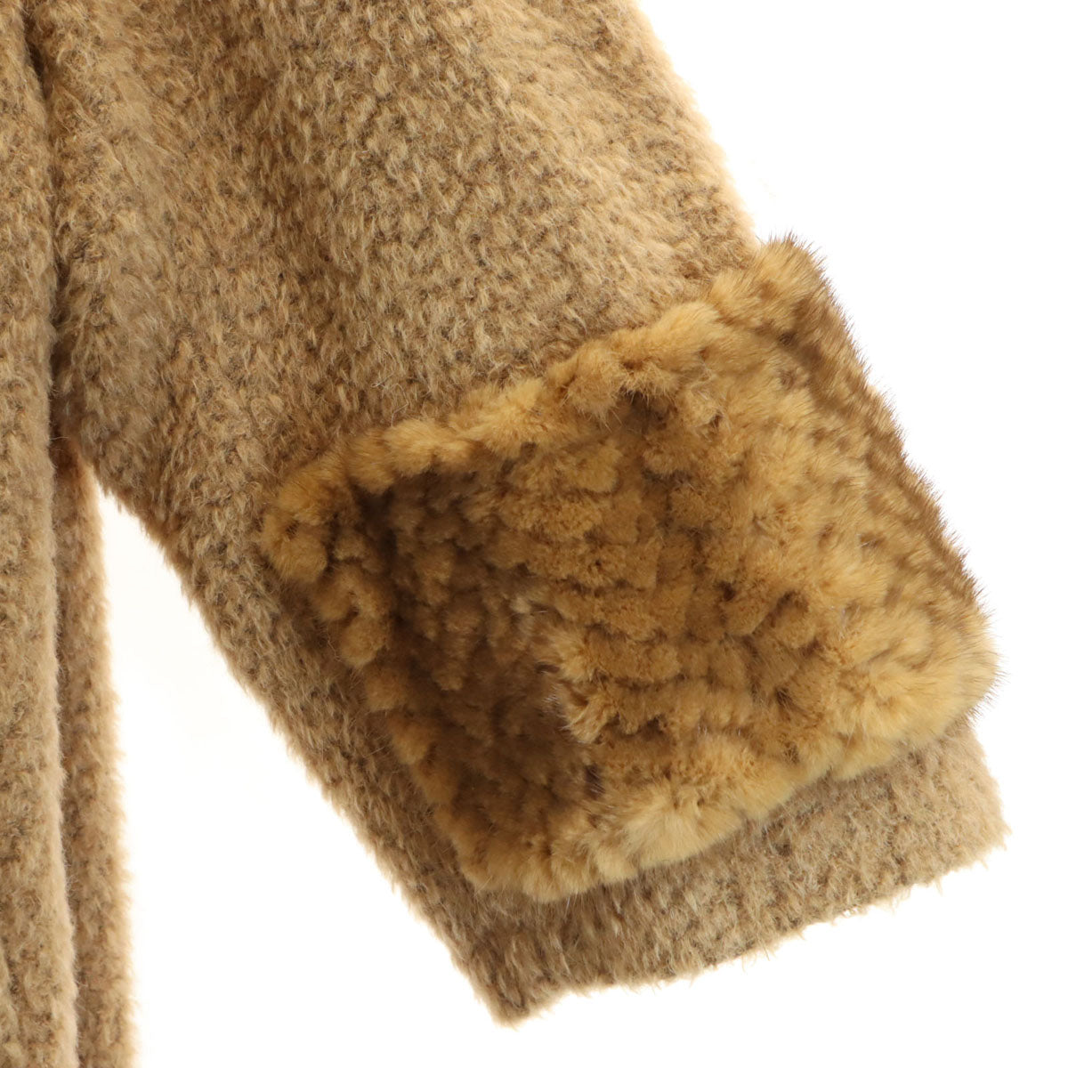 Solleciti ソレシティ イタリア製 アルパカブレンド 切替 毛皮コート 42 ベージュ PIACENZA レディース