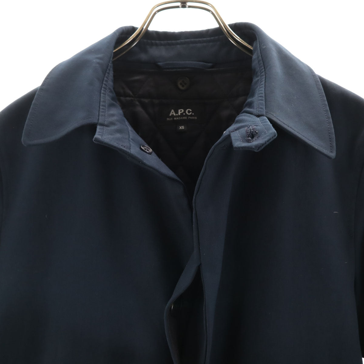 美品 A.P.C. アーペーセー ステンカラーコート XS ネイビー 中綿ライナー付き メンズ