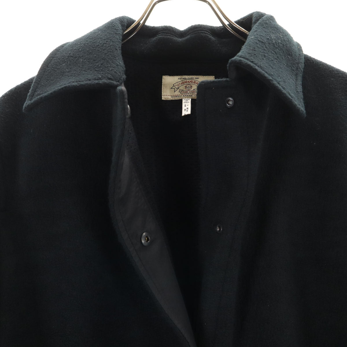 ARMANI JEANS アルマーニジーンズ 90s イタリア製 オールド ステンカラーコート 44 ブラック レディース