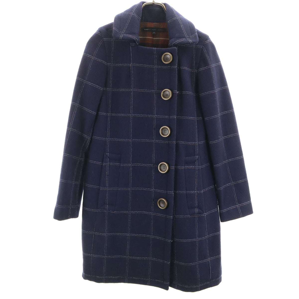 MARC BY MARC JACOBS マークバイマークジェイコブス チェック柄 ウールコート 4 ネイビー レディース