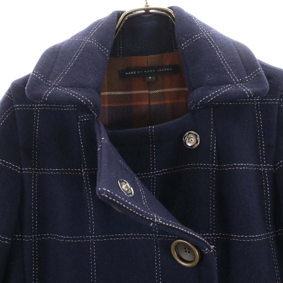 MARC BY MARC JACOBS マークバイマークジェイコブス チェック柄 ウールコート 4 ネイビー レディース