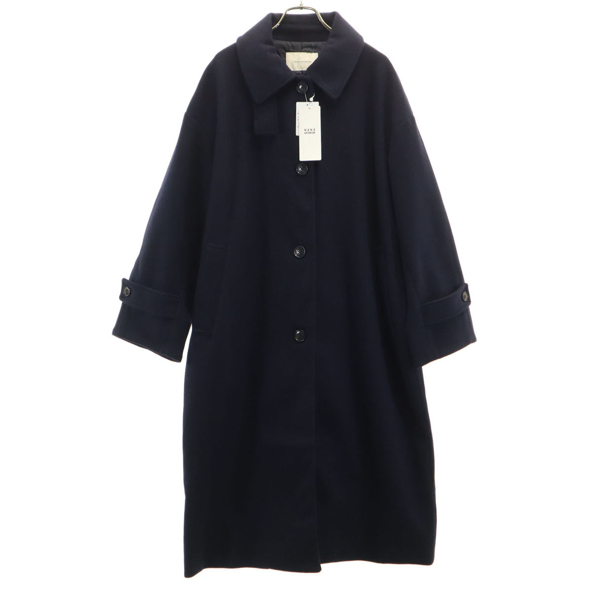 未使用 nano universe ナノユニバース メルトン ジャージー スタンドカラー コート F ネイビー レディース