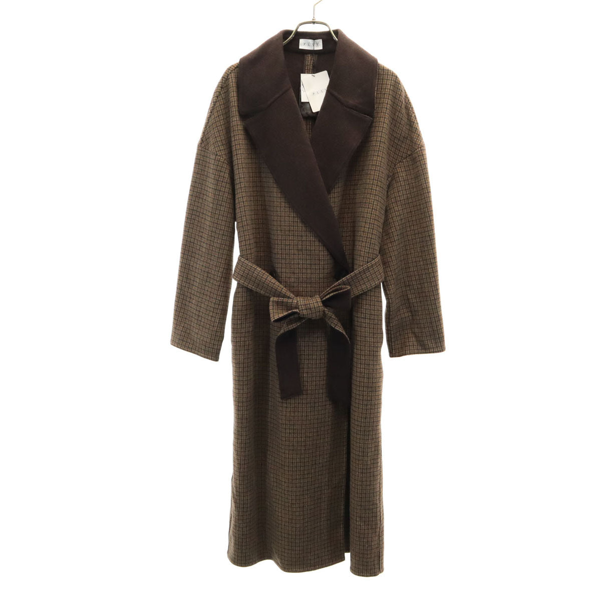 未使用 PLST プラステ チェック柄 リバー コート M ブラウン レディース