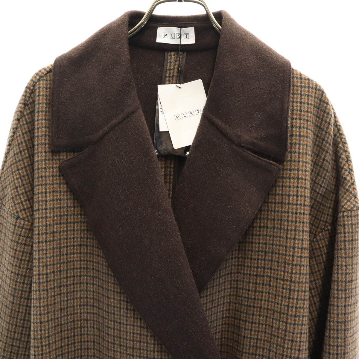 未使用 PLST プラステ チェック柄 リバー コート M ブラウン レディース
