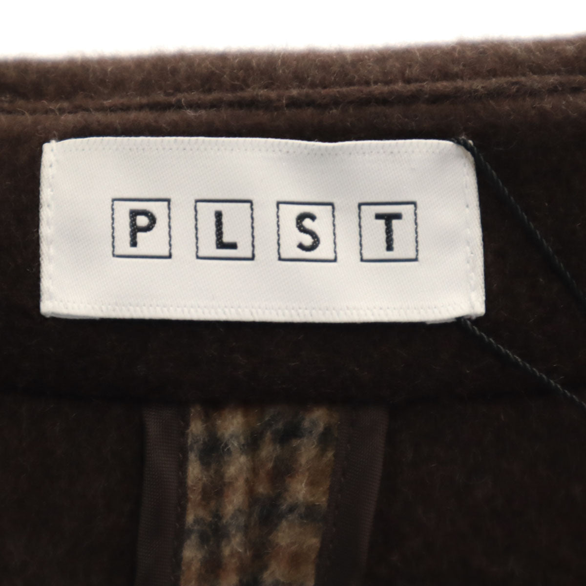 未使用 PLST プラステ チェック柄 リバー コート M ブラウン レディース