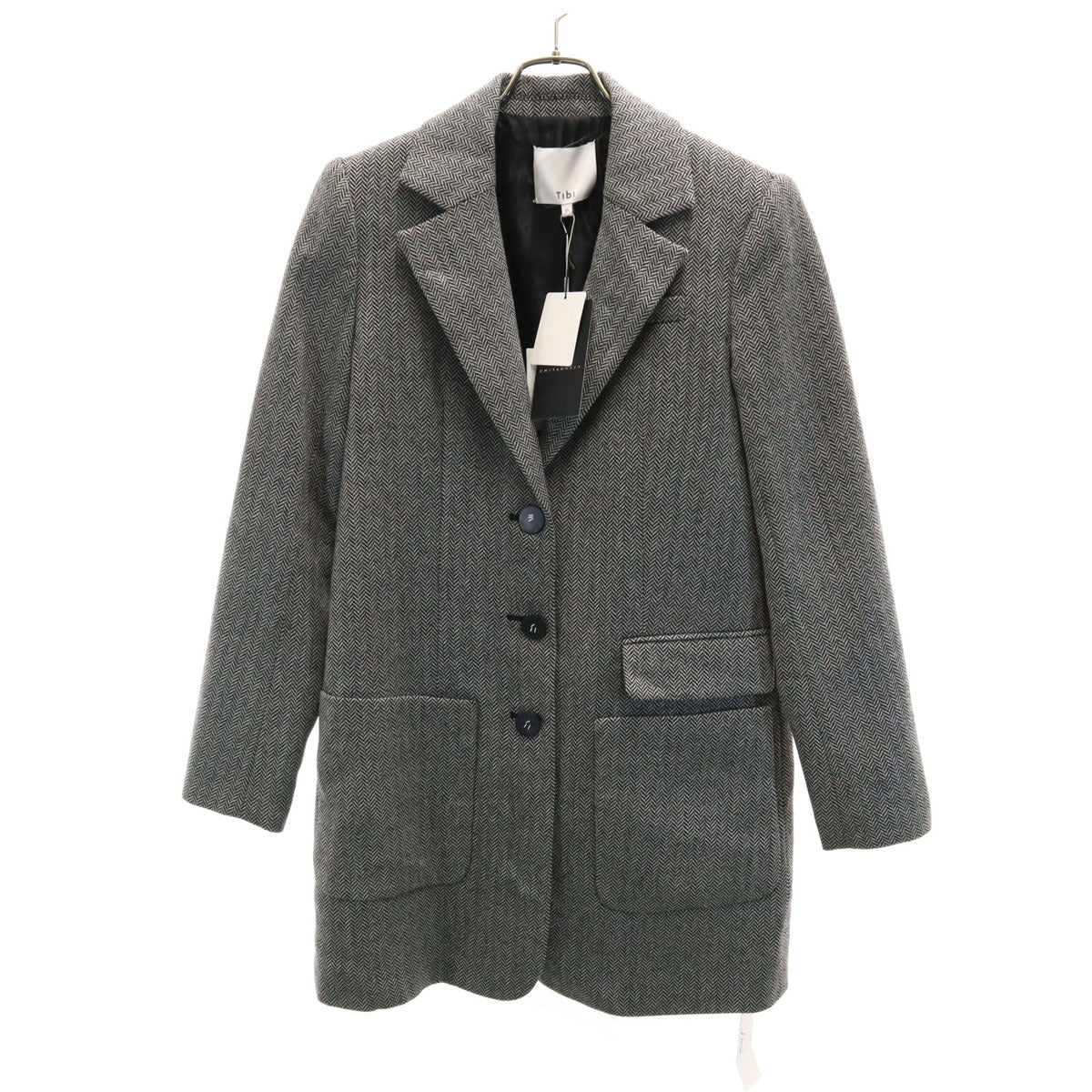 未使用 tibi ティビ ヘリンボーン チェスターコート 0 ホワイト レディース