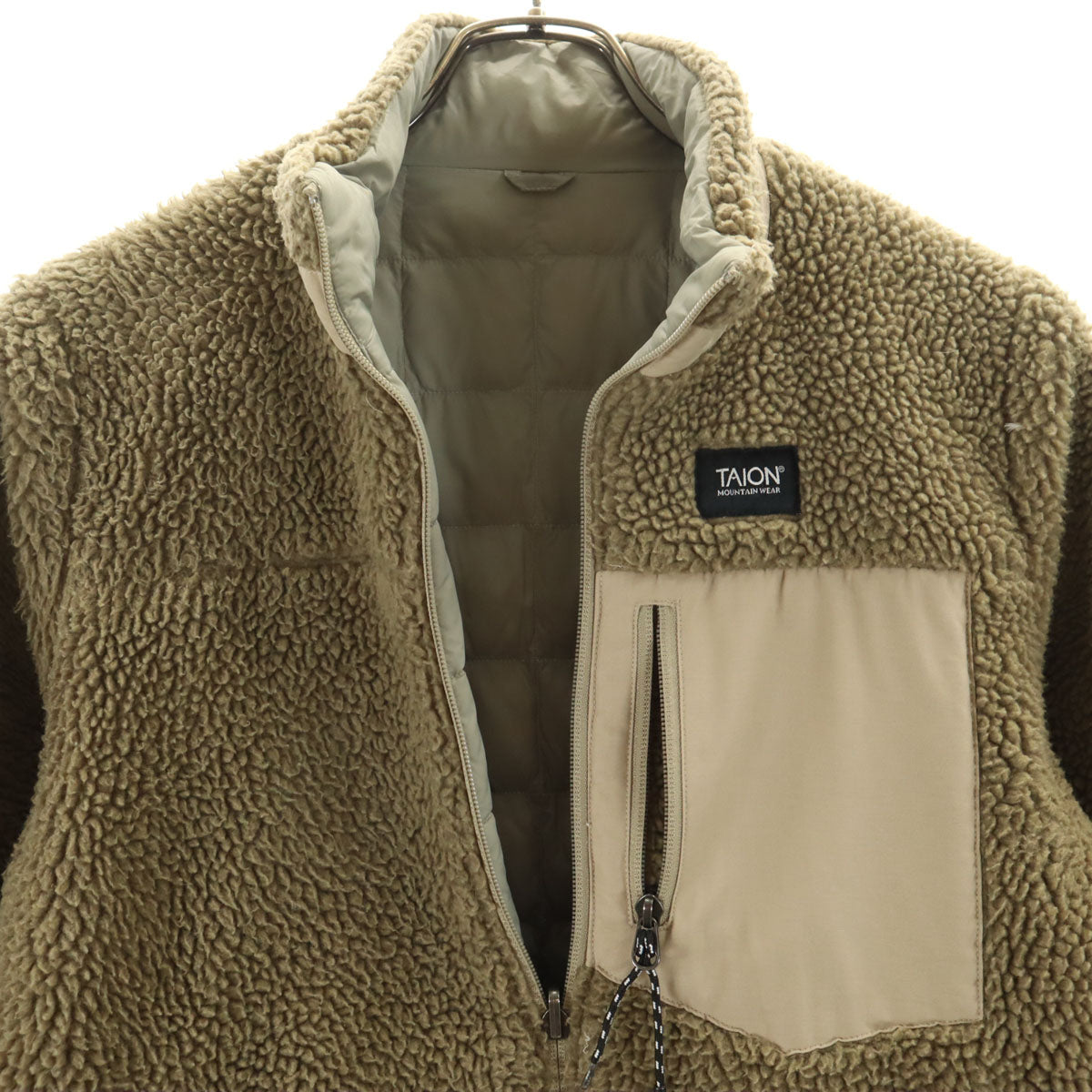 TAION タイオン ボア ダウンコート L ベージュ系 リバーシブル レディース