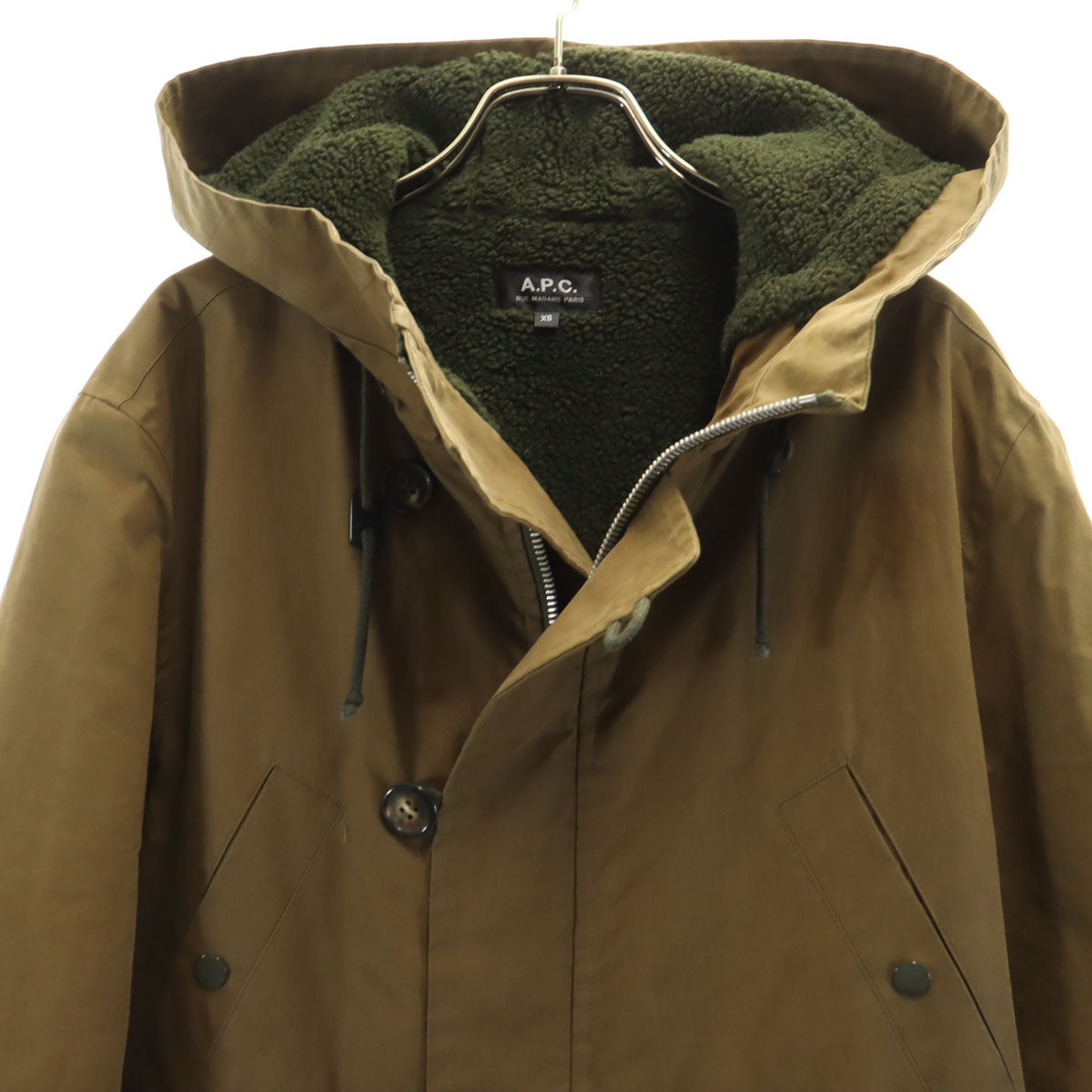 A.P.C. アーペーセー ワックスコーティング加工 モッズコート XS カーキブラウン 裏ボア メンズ