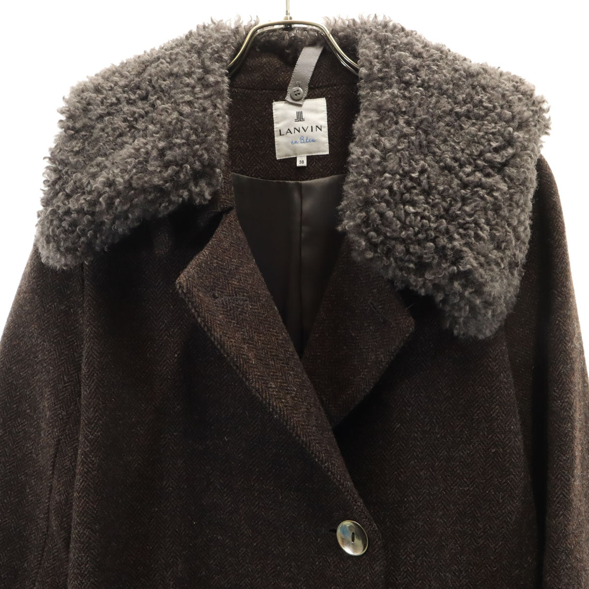 LANVIN en Bleu ランバンオンブルー ヘリンボーン ウールコート 38 ブラウン レディース