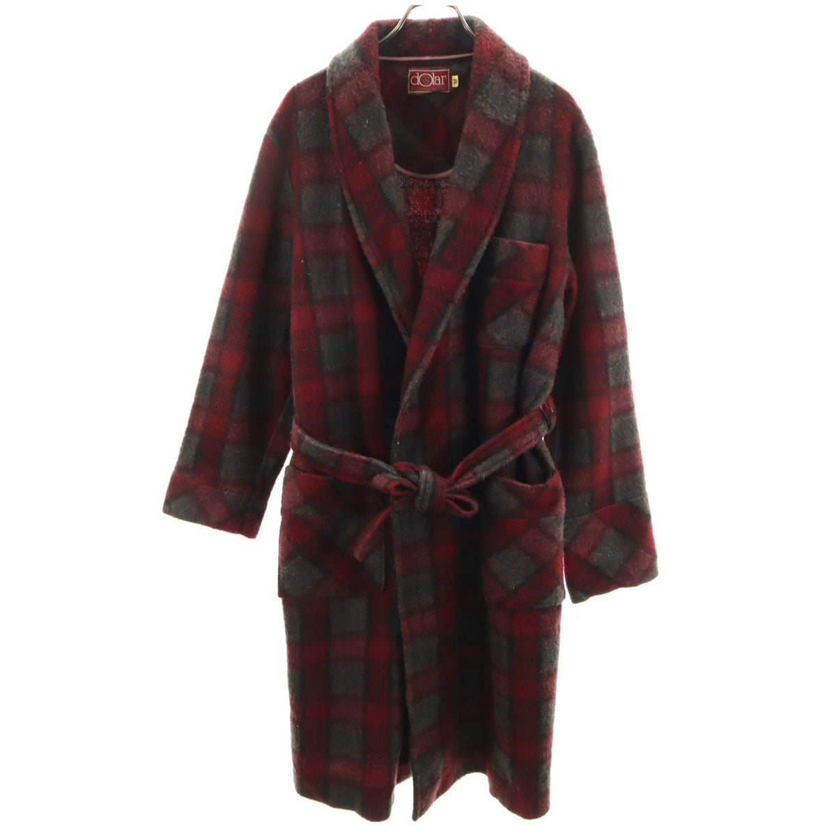 dolar 70s 80s スペイン製 ヴィンテージ チェック柄 ガウンコート M ボルドー メンズ