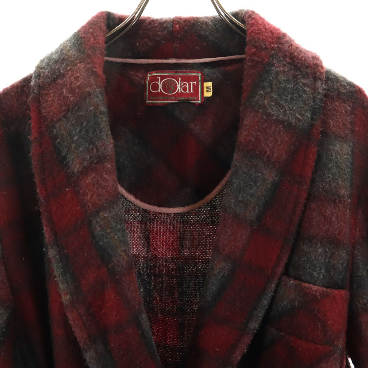 dolar 70s 80s スペイン製 ヴィンテージ チェック柄 ガウンコート M ボルドー メンズ