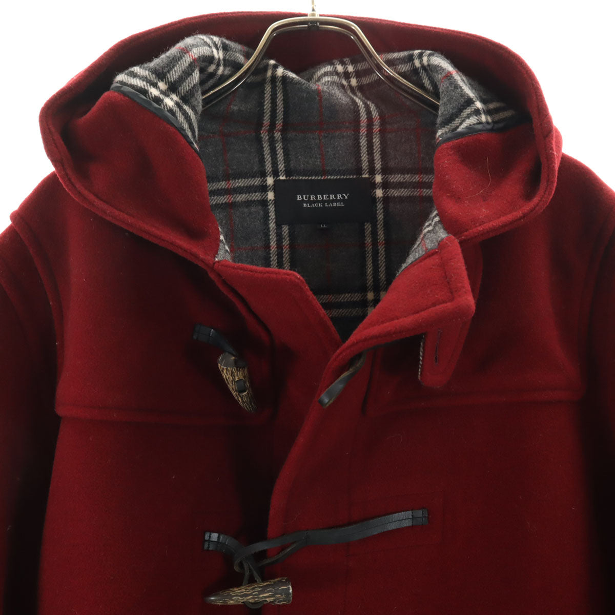 BURBERRY BLACK LABEL バーバリーブラックレーベル 日本製 ウールブレンド ダッフルコート LL レッド系 三陽商会 メンズ