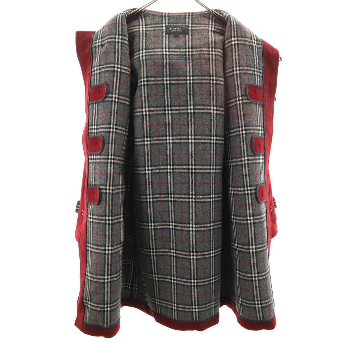 BURBERRY BLACK LABEL バーバリーブラックレーベル 日本製 ウールブレンド ダッフルコート LL レッド系 三陽商会 メンズ