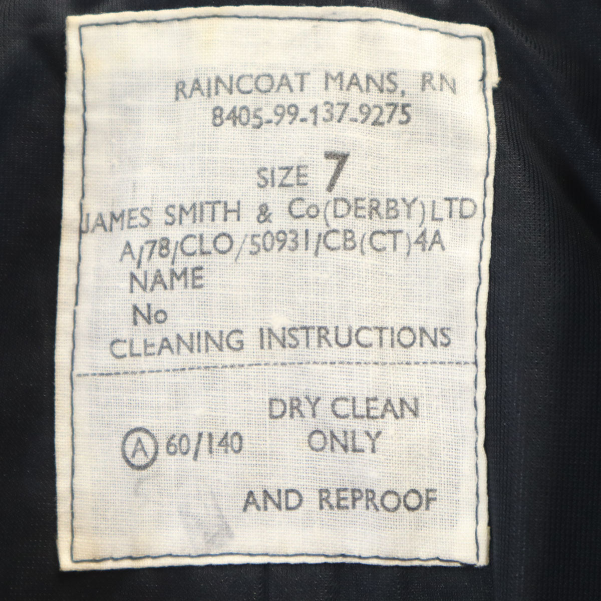 British Army イギリス軍 ステンカラー レインコート 7 ネイビー ロイヤルネイビー JAMES SMITH メンズ