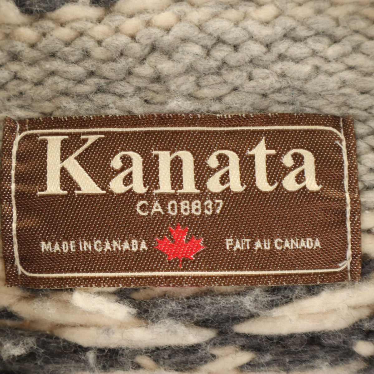 KANATA カナタ カナダ製 総柄 カウチン ガウンコート アイボリー ニット レディース