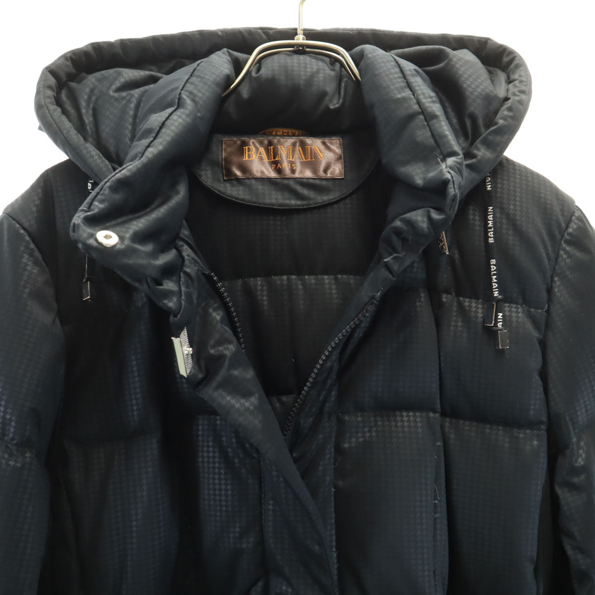 BALMAIN バルマン ハウンドトゥース柄 ダウンコート M ブラック系 千鳥格子 レディース