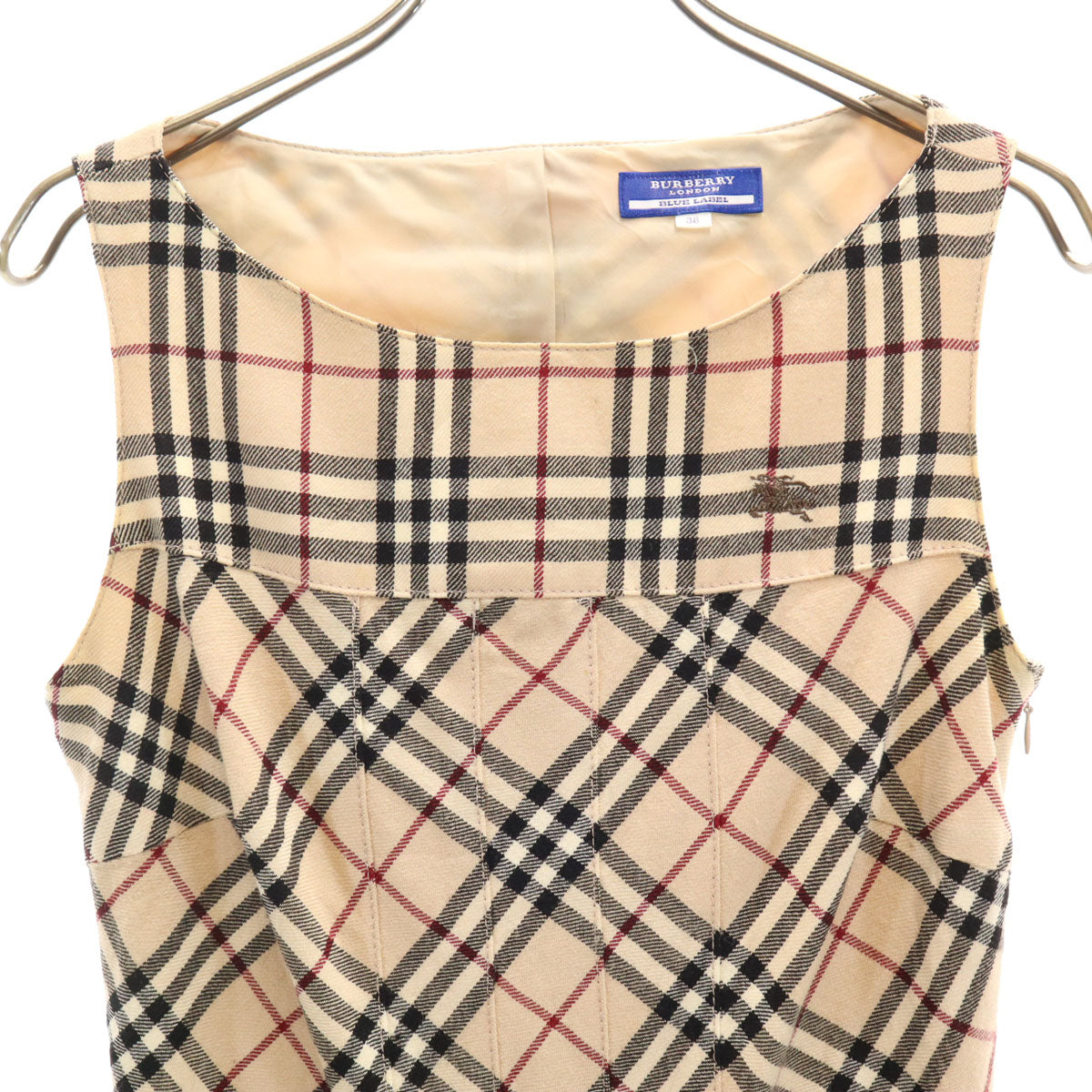 BURBERRY LONDON BLUE LABEL バーバリー ロンドン ブルーレーベル 日本製 ノバチェック ノースリーブ ワンピース 38 ベージュ 三陽商会 レディース