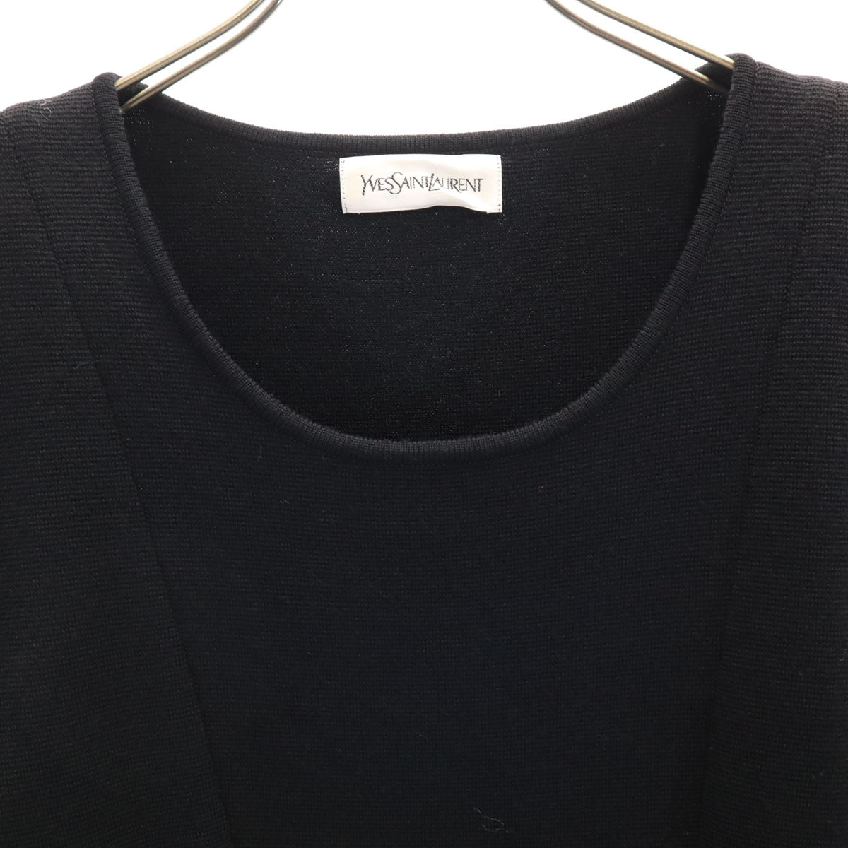 YVES SAINT LAURENT イヴサンローラン 90s 日本製 オールド 長袖 ニット ワンピース M ブラック ペチコート付き レディース