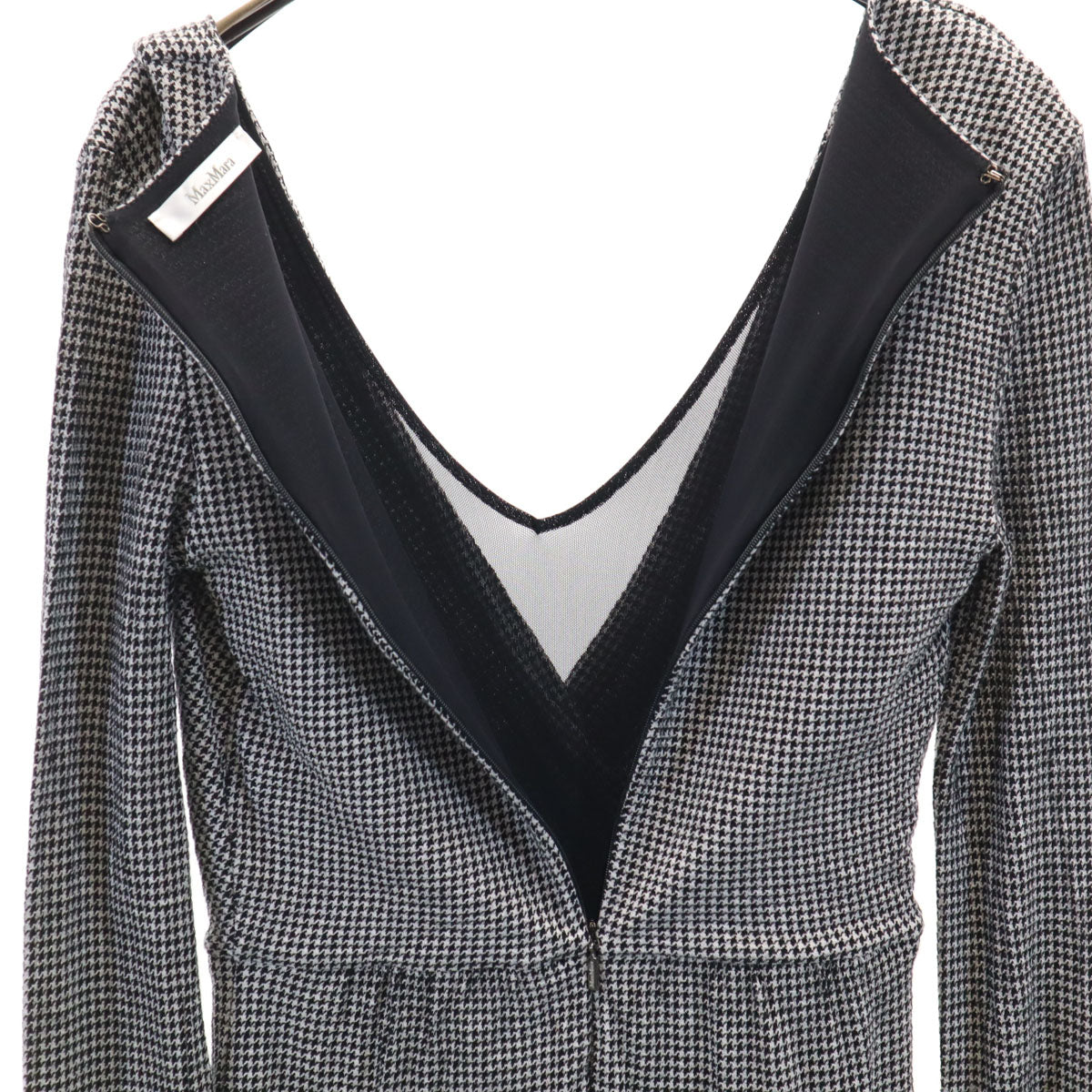 MAX MARA マックスマーラ 千鳥格子柄 長袖 ロングワンピース 36 ブラック系 レディース