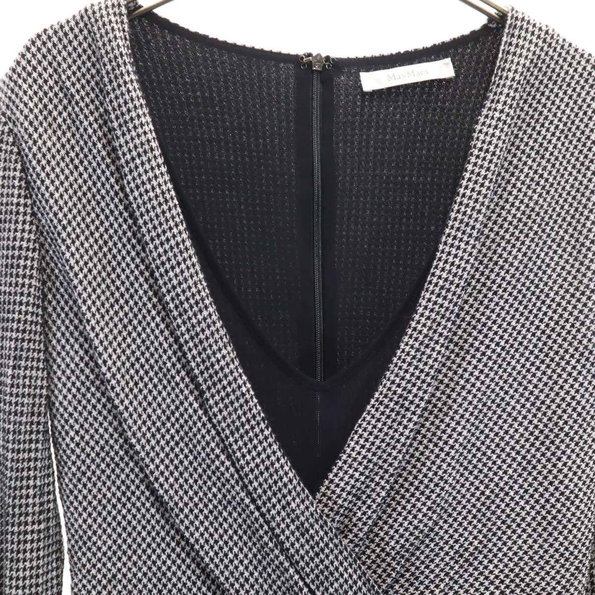 MAX MARA マックスマーラ 千鳥格子柄 長袖 ロングワンピース 36 ブラック系 レディース