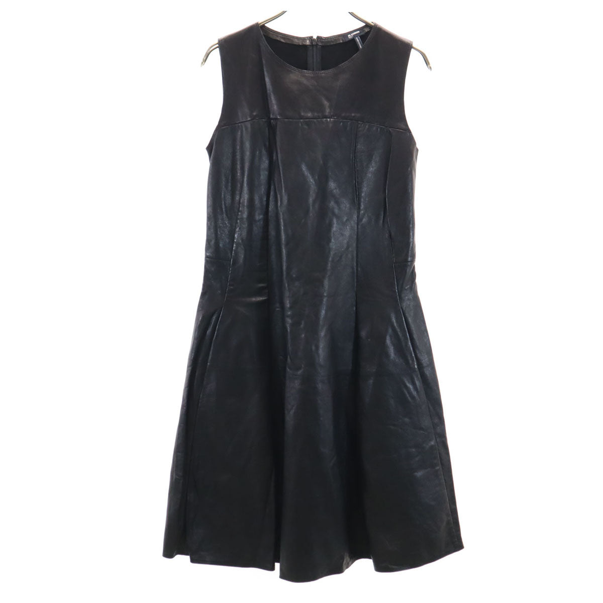 JIL SANDER NAVY ジルサンダーネイビー ノースリーブ 羊革レザー ワンピース 34 ブラック レディース