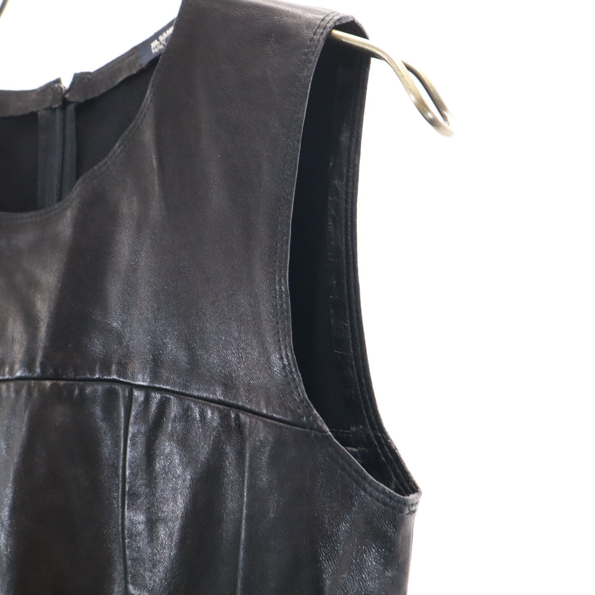 JIL SANDER NAVY ジルサンダーネイビー ノースリーブ 羊革レザー ワンピース 34 ブラック レディース