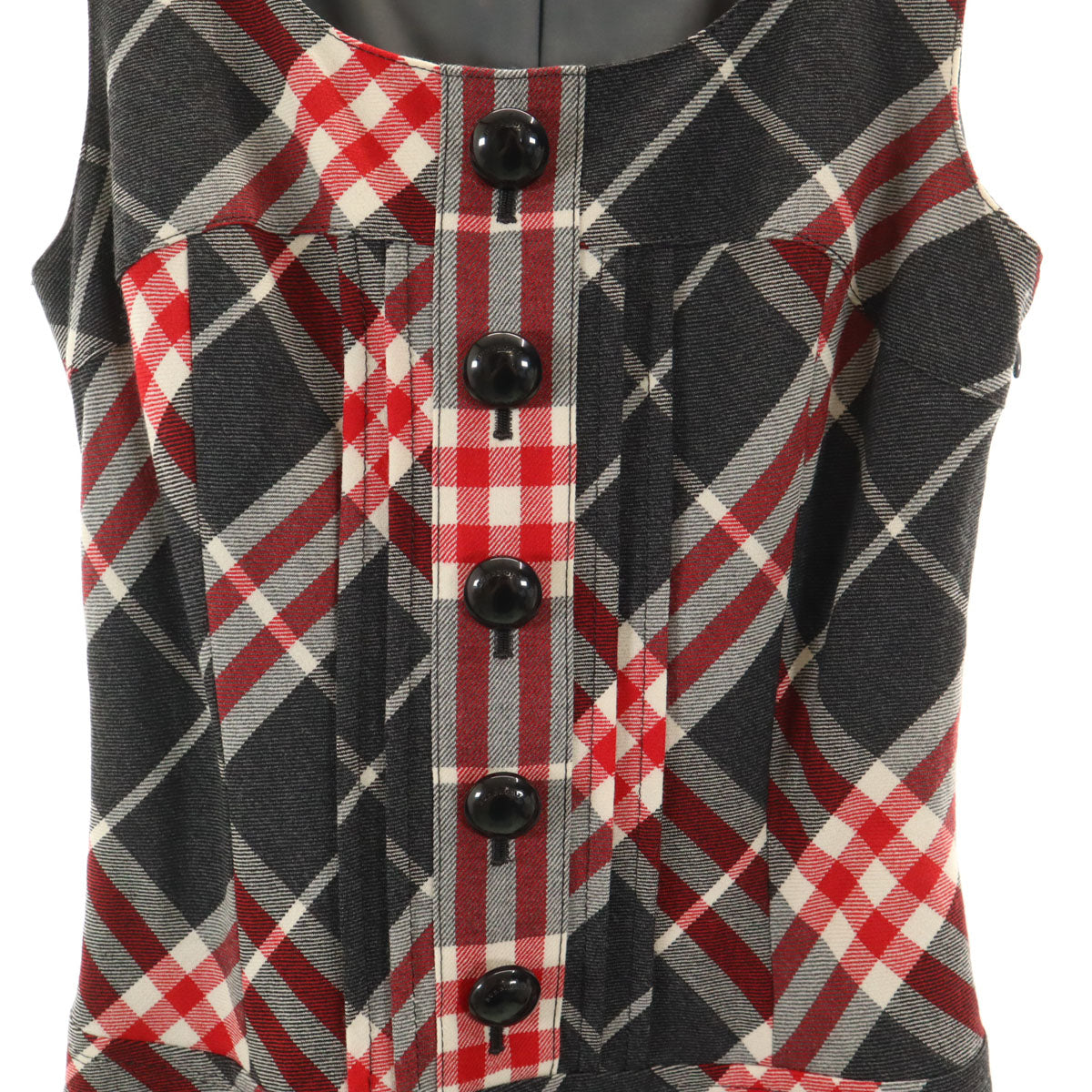 BURBERRY LONDON BLUE LABEL バーバリー ロンドン ブルーレーベル 日本製 チェック柄 ノースリーブ ワンピース 38 チャコールグレー 三陽商会 レディース