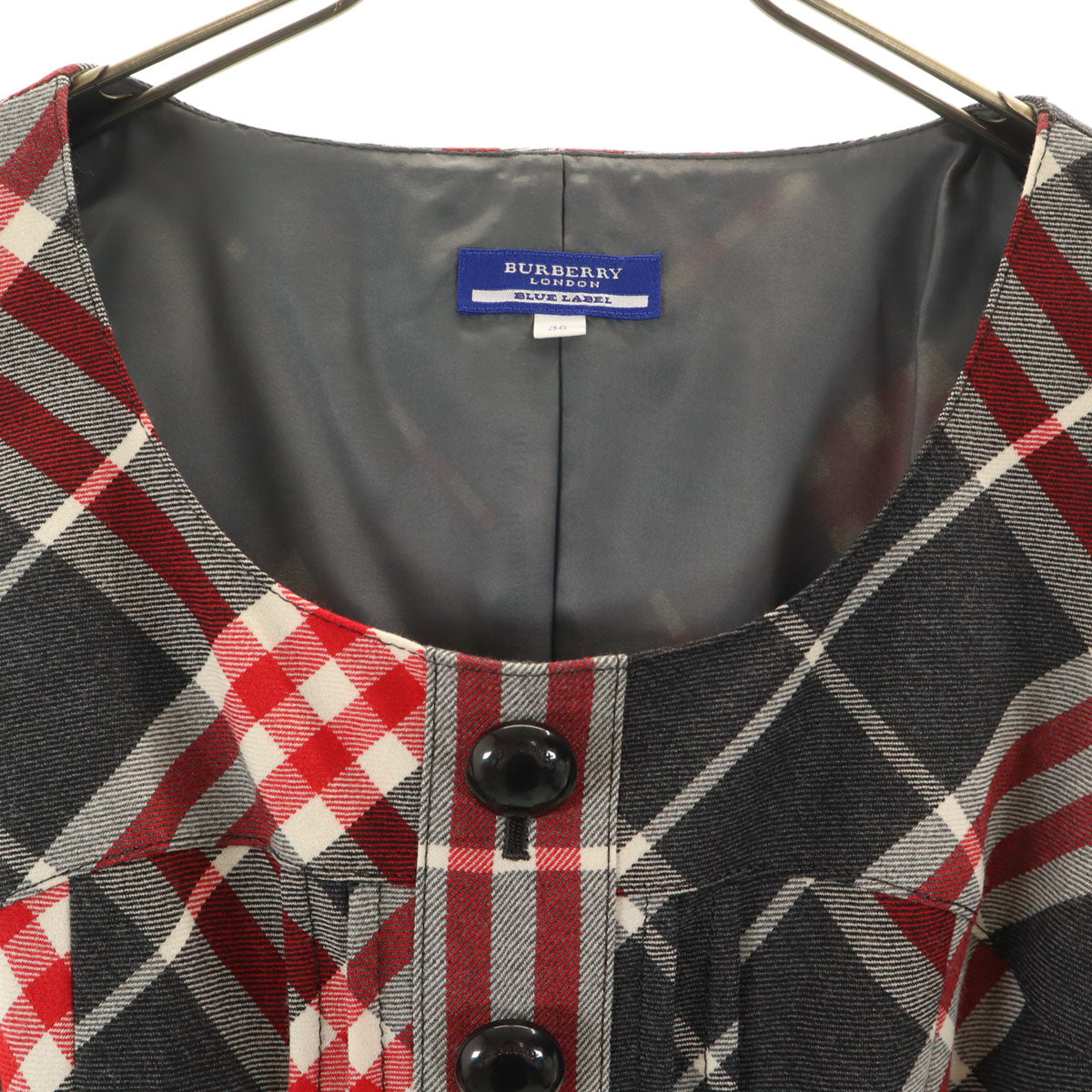 BURBERRY LONDON BLUE LABEL バーバリー ロンドン ブルーレーベル 日本製 チェック柄 ノースリーブ ワンピース 38 チャコールグレー 三陽商会 レディース