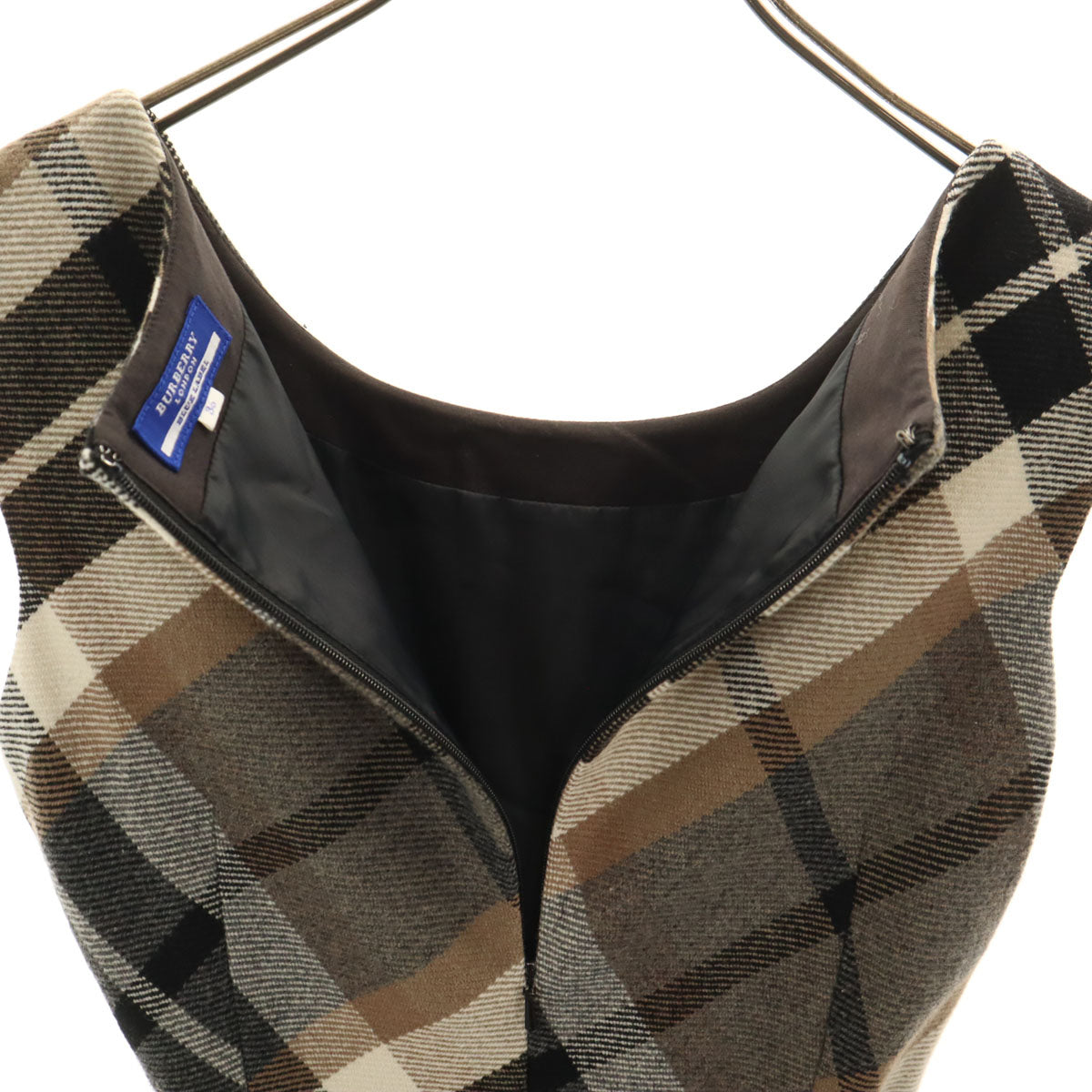 BURBERRY LONDON BLUE LABEL バーバリー ロンドン ブルーレーベル チェック柄 ノースリーブ ミニワンピース 36 グレー 三陽商会 レディース