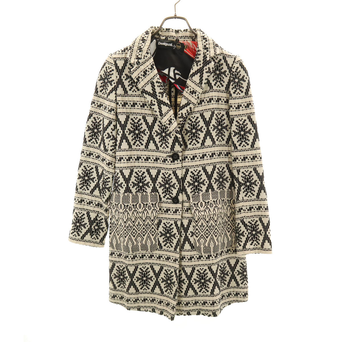 DESIGUAL DESIGNED BY M. CHRISTIAN LACROIX デシグアル バイ ムッシュ クリスチャン ラクロワ 総柄 チェスターコート 36 アイボリー レディース