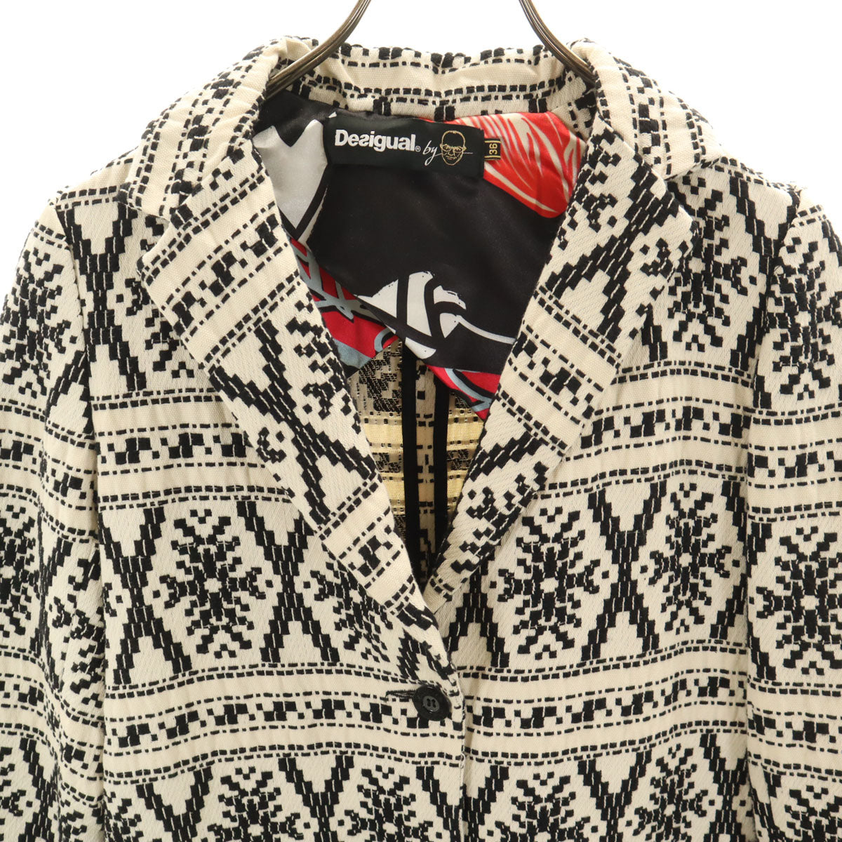 DESIGUAL DESIGNED BY M. CHRISTIAN LACROIX デシグアル バイ ムッシュ クリスチャン ラクロワ 総柄 チェスターコート 36 アイボリー レディース