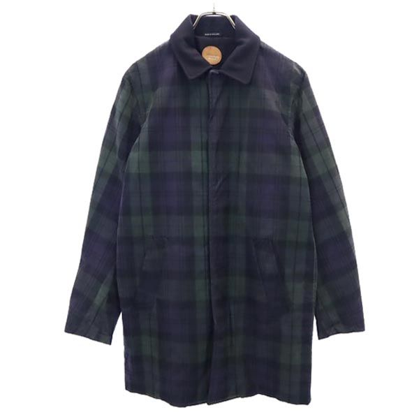 COMMONPEOPLE コモンピープル ウールブレンド チェック柄 コート S ネイビー×緑 メンズ