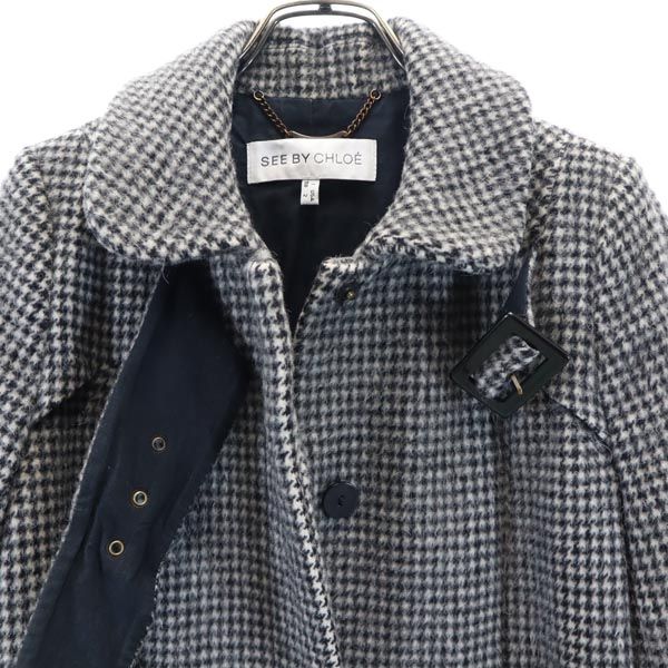 SEE BY CHLOE シーバイクロエ アルパカ モヘア ブレンド ウール 千鳥格子柄 コート I 38 黒×白 レディース