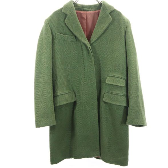 Paul Smith ポールスミス ウールブレンド ヘリンボーン コート 40 カーキ レディース