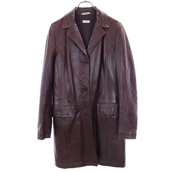 MAX&CO マックスアンドコー イタリア製 チェスターコート J 44 赤茶系 牛革 レザー裏キルティング レディース