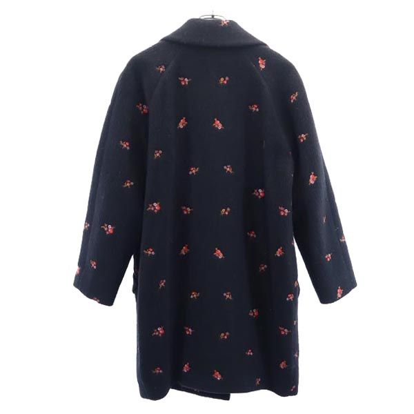 コーチ モヘヤブレンド 花柄 刺繍 チェスターコート S 黒 COACH レディース