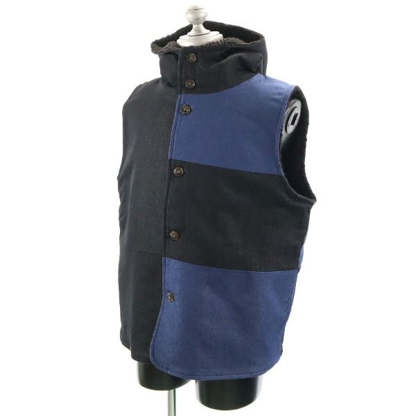 新品 HB エイチビー オルタネイト フーディボア ベスト XL 青 黒 デニムクレイジー切替 メンズ