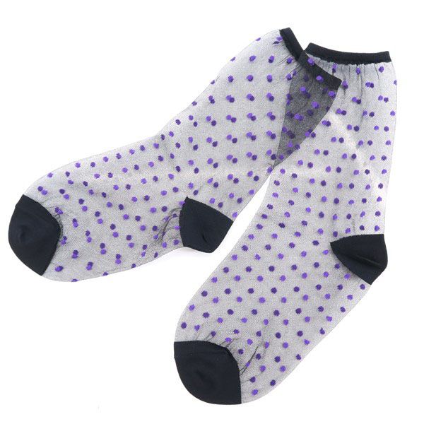 未使用 レリアン ドット柄 シアー ソックス 23-24cm 黒系 Leilian 靴下 レディース