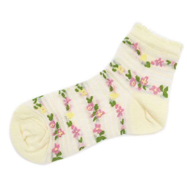 未使用 レリアン 花柄 シアー ソックス 23-24cm アイボリー Leilian 靴下 レディース