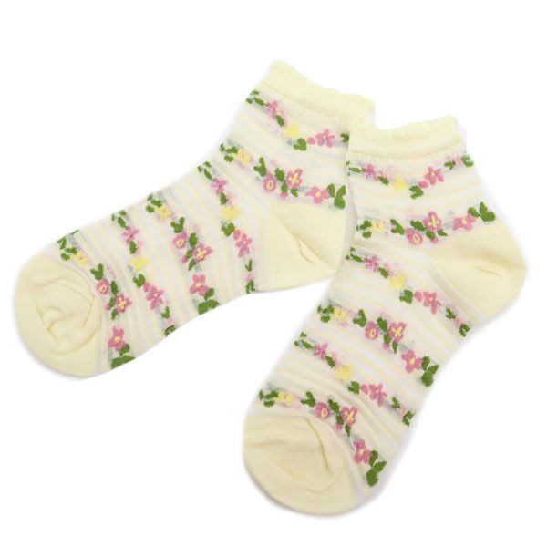 未使用 レリアン 花柄 シアー ソックス 23-24cm アイボリー Leilian 靴下 レディース