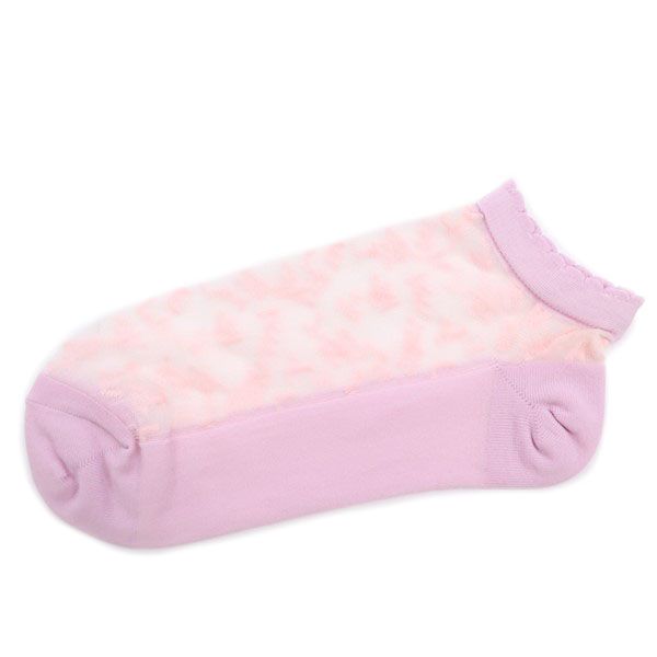 未使用 レリアン レース シアー ソックス 23-24cm ピンク×パープル Leilian クルー 靴下 レディース