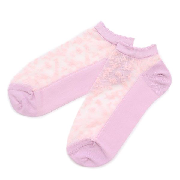 未使用 レリアン レース シアー ソックス 23-24cm ピンク×パープル Leilian クルー 靴下 レディース
