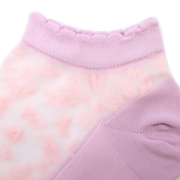 未使用 レリアン レース シアー ソックス 23-24cm ピンク×パープル Leilian クルー 靴下 レディース