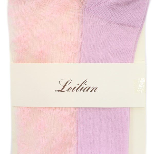 未使用 Leilian レリアン レース シアー ソックス 23-24cm ピンク×パープル クルー 靴下 レディース