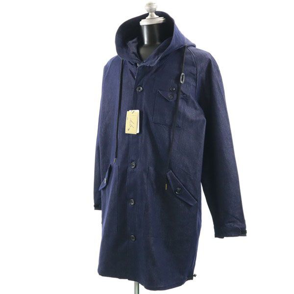 新品 HB エイチビー ビッグフード シルキー デニム モッズコート XL インディゴ ブルー ロングコート デニムジャケット メンズ