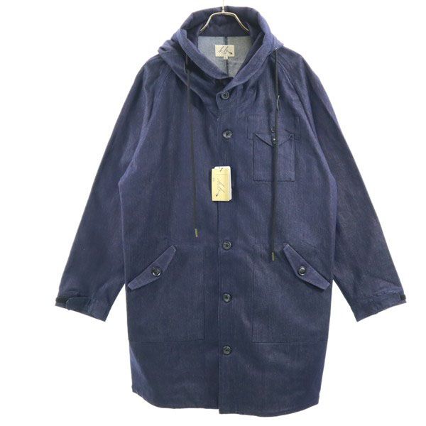 新品 HB エイチビー ビッグフード シルキー デニム モッズコート XL インディゴ ブルー ロングコート デニムジャケット メンズ