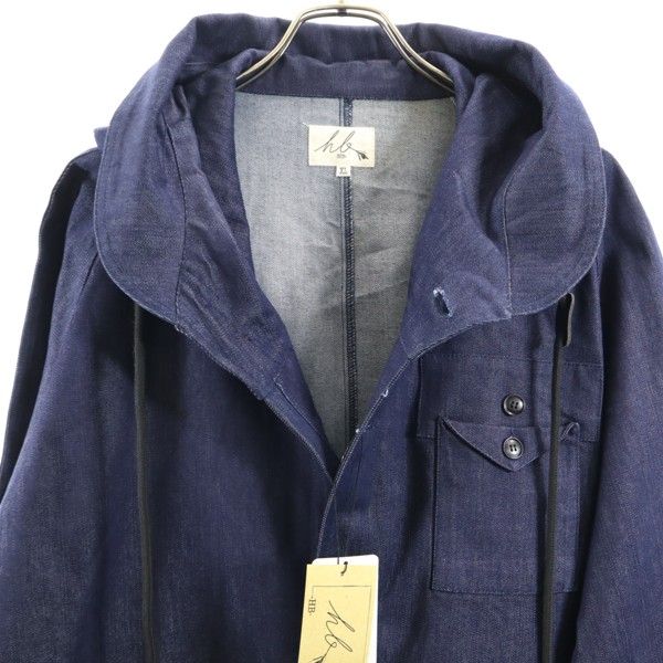 新品 HB エイチビー ビッグフード シルキー デニム モッズコート XL インディゴ ブルー ロングコート デニムジャケット メンズ